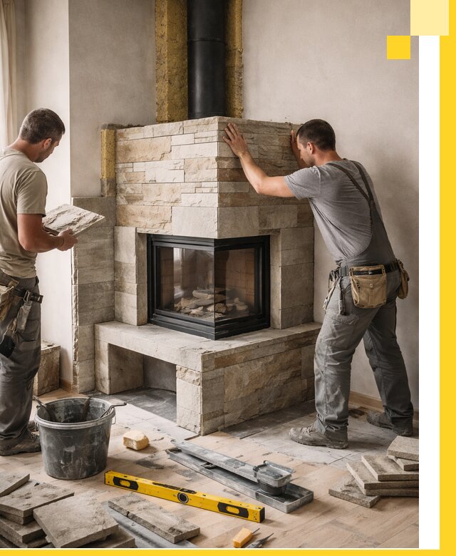 Угловые камины под ключ проект, монтаж и отделка в Краснокамске