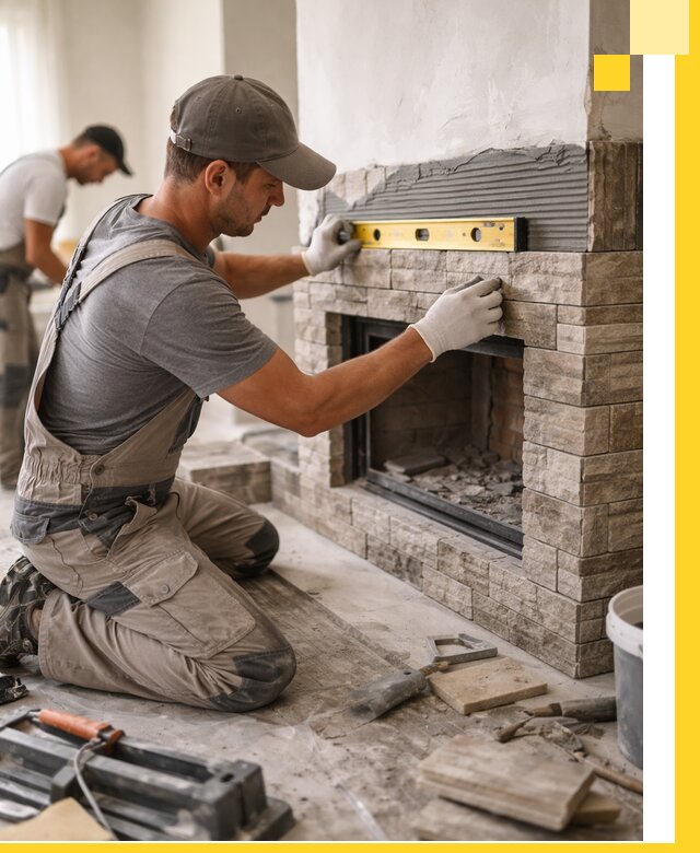 Облицовка каминов в Краснокамске, монтаж и отделка натуральным камнем