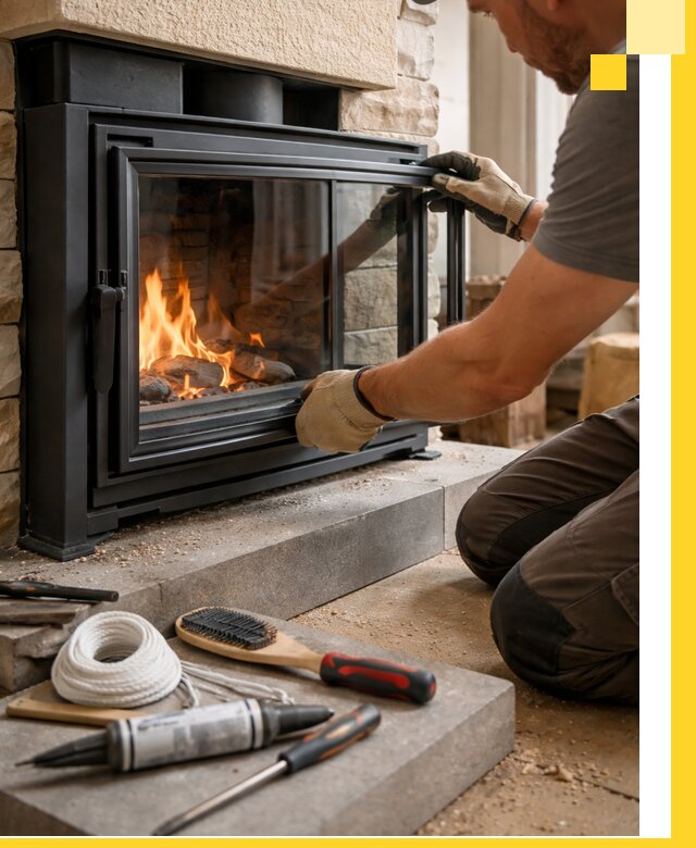 Производство, монтаж и доставка каминов со стеклом в Краснокамске