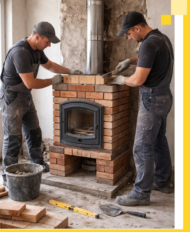 Монтаж печи камина под ключ в Краснокамске с гарантией и пусконаладкой