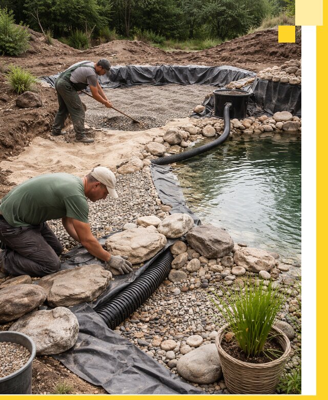 Строительство природных бассейнов и озер в Краснокамске под ключ