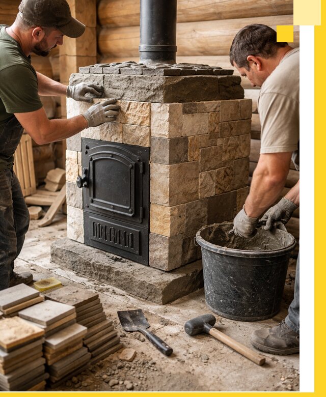 Облицовка банной печи под ключ в Краснокамске: камень и плитка