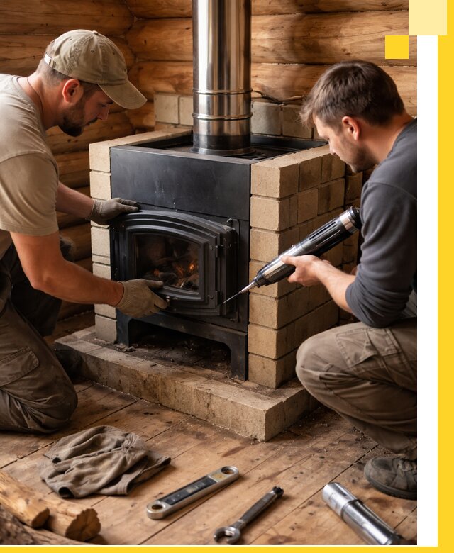 Монтаж и установка печи в бане под ключ с гарантией в Краснокамске