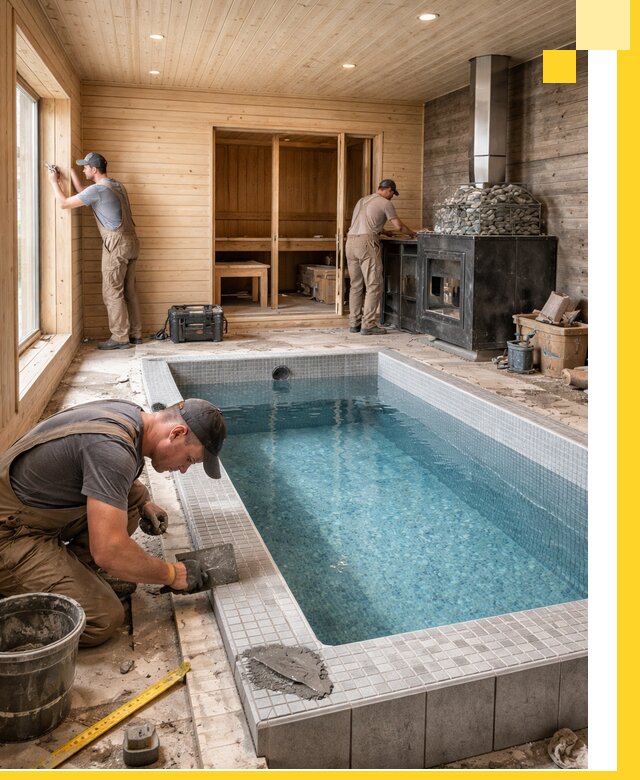 Проект бани с бассейном и сауной в Краснокамске под ключ