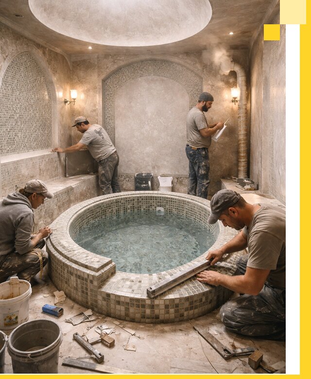 Профессиональное строительство хамама с бассейном в Краснокамске под ключ
