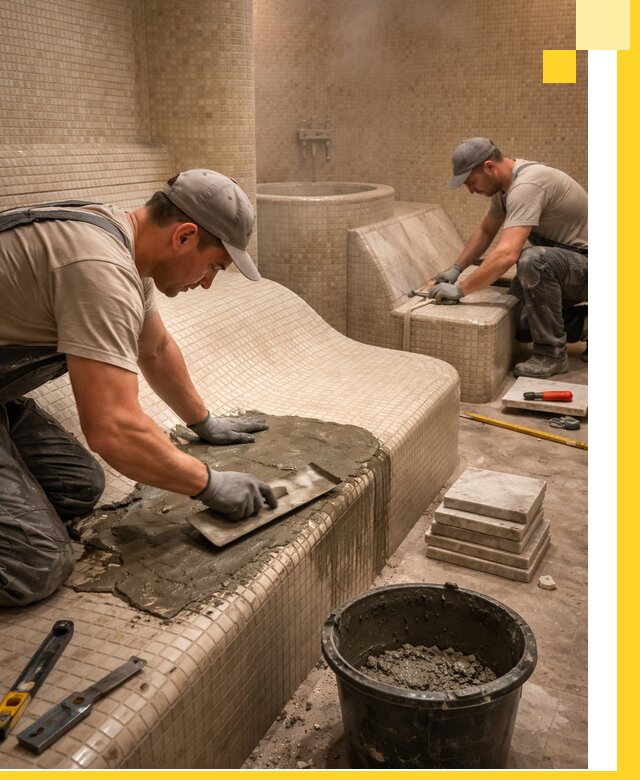 Лежаки для хамама под ключ в Краснокамске, проект и монтаж