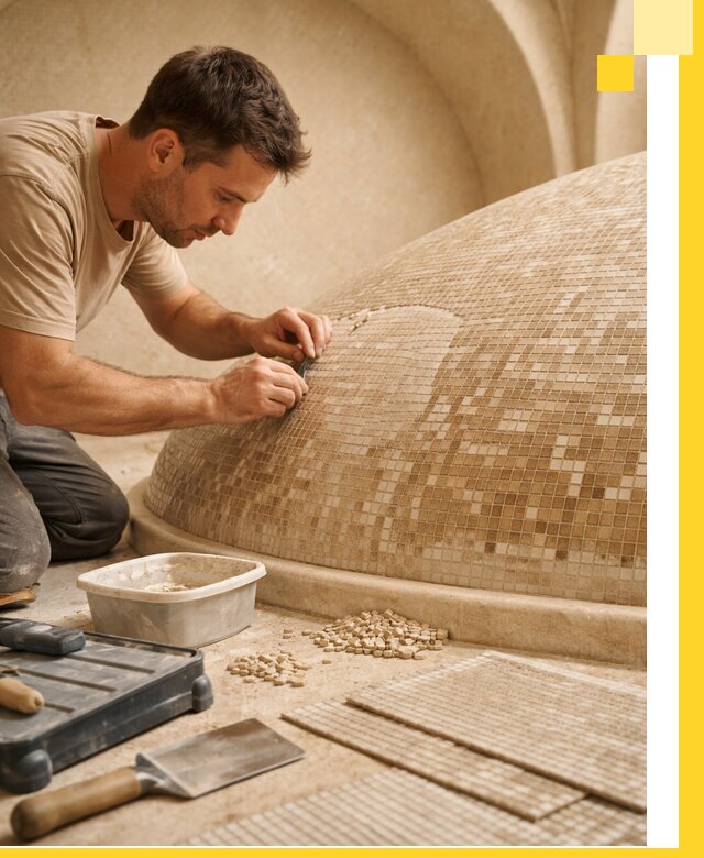 Профессиональная укладка мозаики для хамама под ключ в Краснокамске